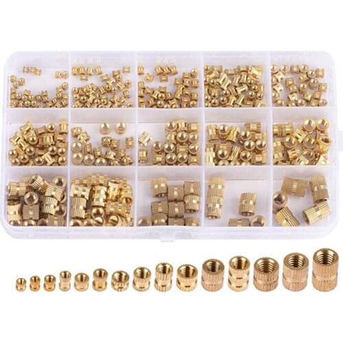 380Pcs Thread Inserts M2 M2.5 M3 M4 M5 M6 Metric Female Thread Brass Knurled Threaded Embedment Nuts Assortment Kit