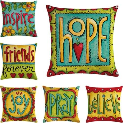 45x45cm English letter Cushion Cover Nice Things Colorful Pillowcase Love Joy Friend Hope Home Decor Throw Pillow Cover