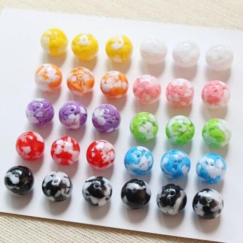 50pcs/lot 16mm color pattern print geometry rounds balls shape resin straight hole beads diy jewelry earring/bracelet accessory