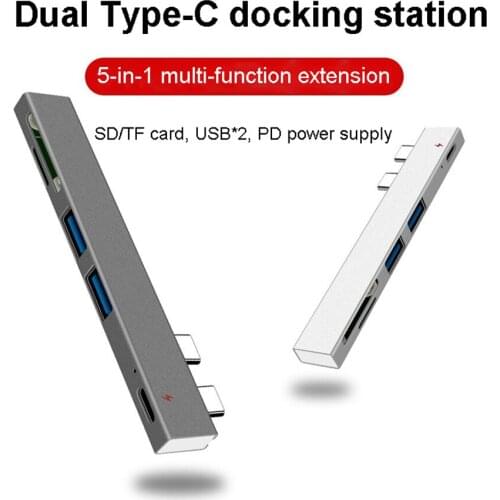 USB Hub With SD/TF Card Reader Aluminum Alloy Multi Type C Hub Cable Adapter Compatible For Apple MacBook Pro Laptop PC Extender