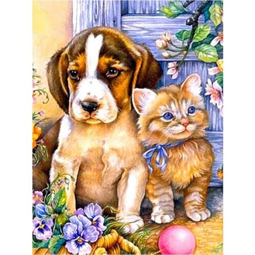 Puppy and kitten Diamond Painting Round Full Drill Cartoon Animal Cat Dog Nouveaute DIY Mosaic Embroidery 5D Cross Stitch