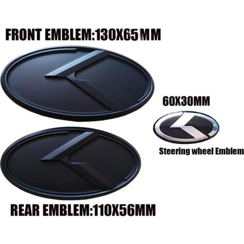 Car K Logo 3D Black Carbon Fiber Emblem Set Front & Rear Steering Wheel Cap For KIA K5 2011-2013 Optima Forte 2009-2014 Senda