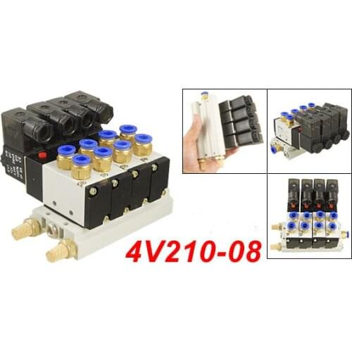 Free Shipping 4V210-08 DC12V Quadruple Solenoid Valve Mufflers 6mm Quick Fittings Base Set DC24V,AC110V or AC220V