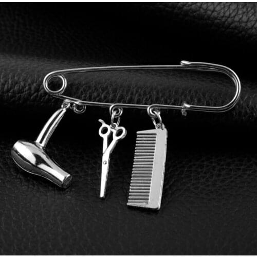 Safe-Pin Shape Enamel Pin Barber Shop Theme Comb Scissor Pendant Jewelry Jeans Clothes Badge Brooch for Hairdresser Trinket