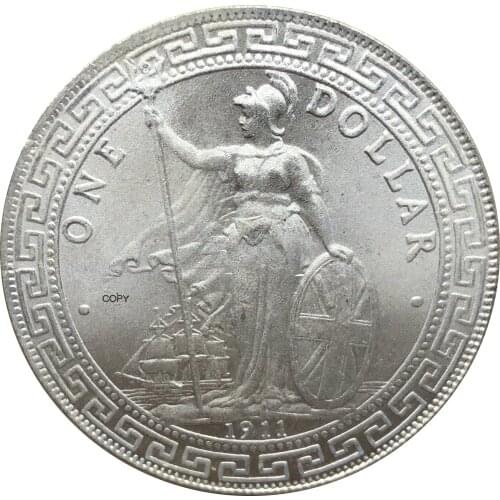 United Kingdom 1 Dollar British Trade Dollar 1911 One Dollar Cupronickel Plated Silver Hong Kong Yi Yuan Copy Coin