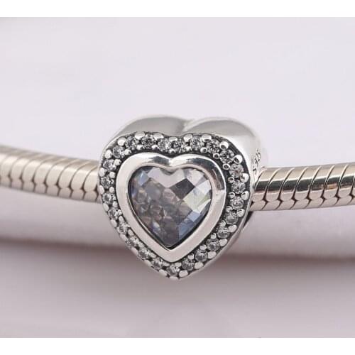 Authentic S925 Silver Bead Sparkling Love Heart With Crystal Charm fit Lady Bracelet Bangle DIY Jewelry