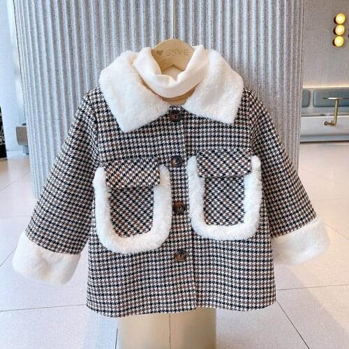 Woolen Girls Kids Coat Jacket 2021 Fur Warm Thicken Winter Autumn Cotton Cardigan Buttons Outerwear Childrens Clothing