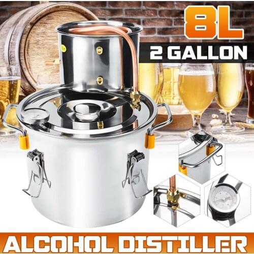 2 Gallon 8L Distiller Alambic Moonshine Alcohol Still Stainless Copper DIY Home Brew Water Wine Brandy Essential Oil Brewing Kit