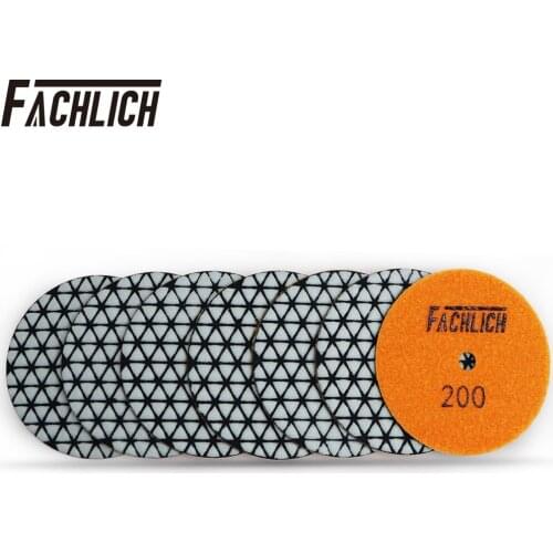 FACHLICH 7pcieces Dry Diamond Polishing Pads Grit 200 Diamond Flexible Sanding Disk For Stone Granite and Marble Dia 100mm/4"