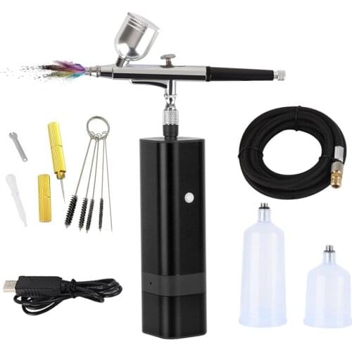 HHC Pocket Compressor With Hose Spray Gun Dual Action High Pressure Pump Black Red Pneumatic Tool For Painting Barber Makeup