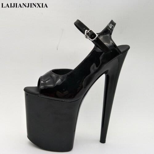 LAIJIANJINXIA 2019 New 17CM High Heels beautiful black sexy thick fish mouth trend paint sandals, club Fashion Womens Shoes