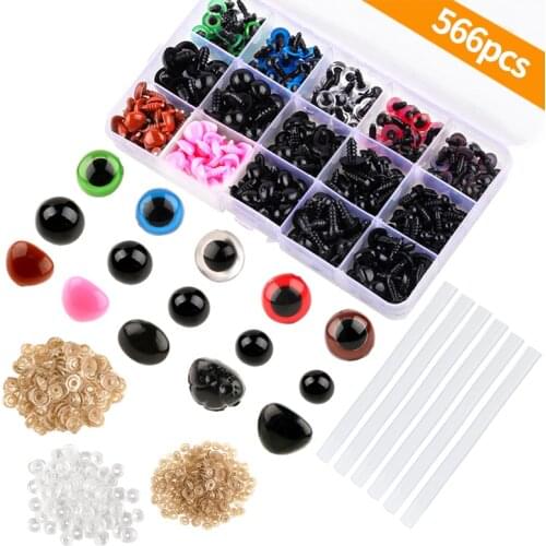 LMDZ 170pcs Plastic Safety Eyes and 110pcs Safety Noses with 280pcs Washers and 6pcs Glue Stick for Animal Stuffed Toys