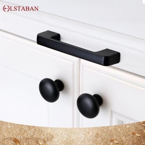 LSTABAN American Style Black Cabinet Handles Solid Aluminum Alloy Kitchen Cupboard Pulls Drawer Knobs Furniture Handle Hardware