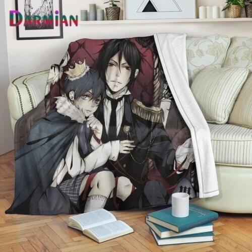 DARMIAN Fashion Anime Kuroshitsuji Design Pattern Sherpa Blanket for Bedroon Sofa Kids Boys Fleece Throw Blanket Warm Quilt Soft
