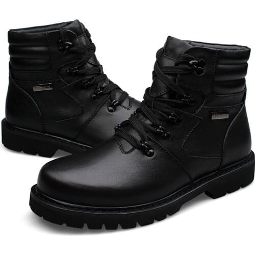 Big Size Men Leather Boots Winter Warm Men Motorcycle Boots 100% Real Leather Men Ankle Boots Glitter Genuine Leather