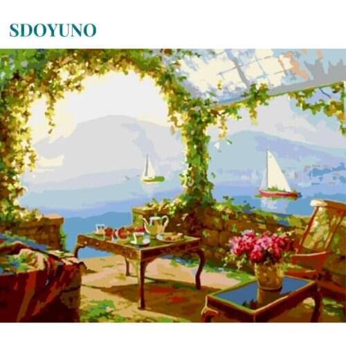SDOYUNO 60x75cm Paint By Numbers Kits Seascape DIY Oil Painting By Numbers On Canvas Scenery Frameless Digital Handpaint Decor