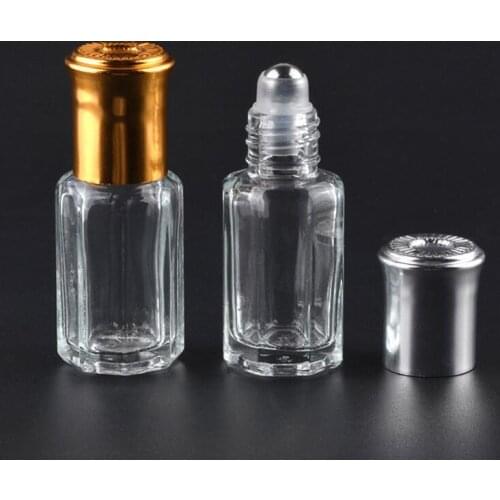Wholesale 3/6/10/12 ML Octagonal Glass Bottle with Gold Lid, Aroma Roll on Bottle, Perfume Roller Bottles