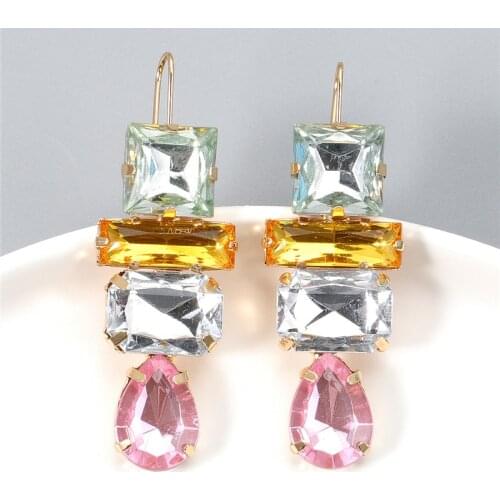 Wholesale Pendant Za Earrings 2021 Handmade Geometric Crystal Large Statement Bridal Earring Party Dangle Drop Earrings Gift