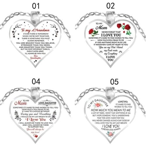 To My Mom Grandma Rose Flower Love Necklace Heart Pendant Necklaces Silver Color Chain For Women Jewelry Gifts For Mother Family