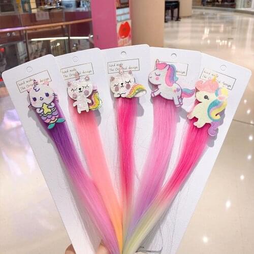 Children Cartoon Rainbow Wig Hairpins Unicorn Hair Clips Girls Cute Rabbit Cat Animals Headbands For Kids Hair Accessories