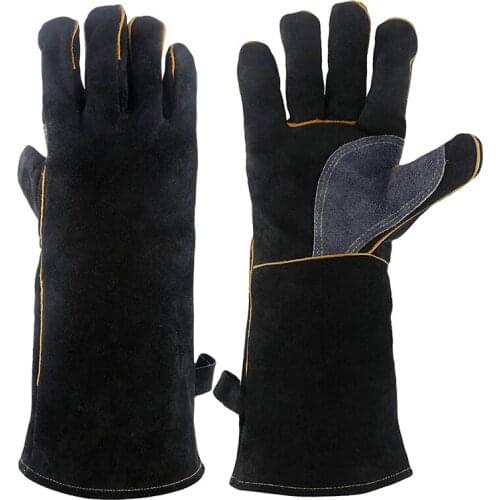 Promotion! Extreme Heat&Fire Resistant Gloves Leather with Stitching,Mitts Perfect for Fireplace,Stove,Oven,Grill,Welding,Bbq,Mi
