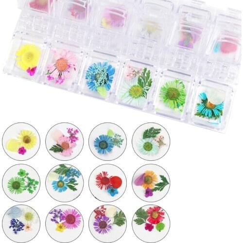 12Grid/Box Crystal Epoxy Filler Dry Flower Mixed Nail Stickers Decorations Resin Filling Material Craft Art Accessories