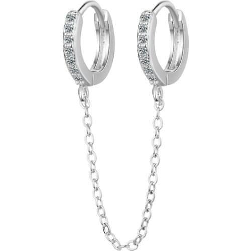 2020 New 1pc Silver Color Jewelry Double Drop Chain CZ Ear Wire Earrings Double Ear Hole Tassel Earrings For Women Party