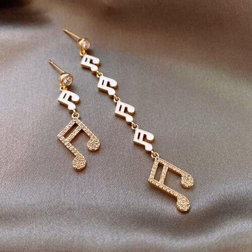 Gold Color Music Notes Drop Earrings Crystal Earring Musical Fans Dangle Earrings For Women Fashion Jewelry 2020
