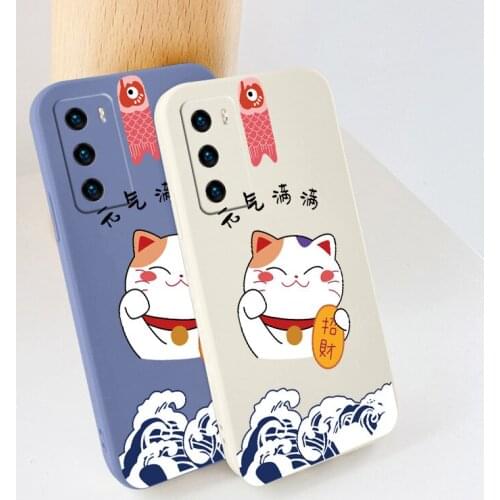 Auspicious Fish Cat Silicone Case For Huawei P40 P30 P20 Pro Mate 40 30 20 Pro Lite P Smart 2021 Y7A Soft Phone Cover Case Funda