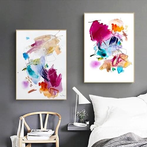 Modern Colorful Abstract Watercolor Print Frameless Canvas Painting Posters Wall Art Pictures for Living Room Home Decoration