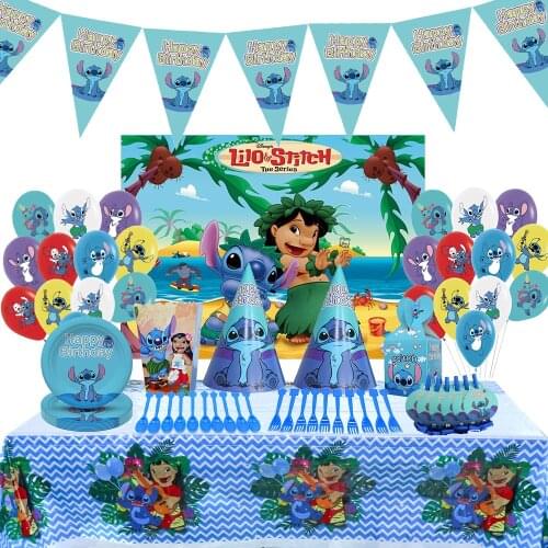 Disney Stitch Birthday Balloons 2years Baby Shower birthday Party Decorations Cake Decorating Tools Customizable Background