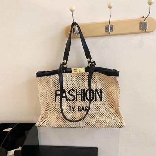Bags for Women 2021 New Embroidery Thread Alphabet Straw Woven Bag Single Shoulder Large Capacity Retro Tote Bag Grand Sac Femme