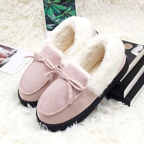 Slippers Women Winter Shoes Bowtie Plush Warm Inside Casual Loafers Ladies Indoor Home Slippers Pantuflas Ladies Slip On Shoes