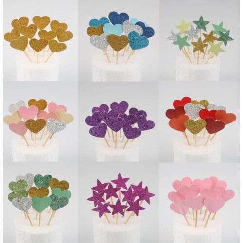 10pcs Colorful Cake Topper Star Heart Happy Birthday Party Cake Decora Supplies Baby Shower Decoration Wedding Party
