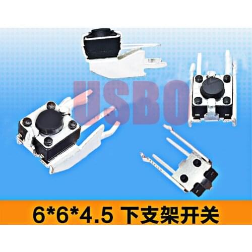 6*6*4.5mm Hight quality Touch Tact Switch With Horizontal Type With Support Copper Button 2Pins Black Wholesale