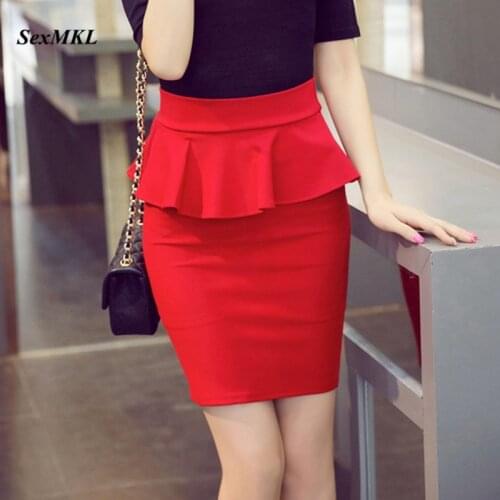 SEXMKL Plus Size Mini Skirts Womens 2020 Harajuku Summer Skirt High Waist Jupe Femme Office Lady Sexy Ruffles Red Pencil Skirt