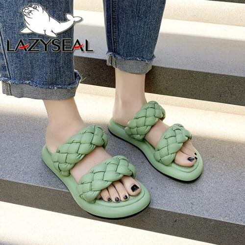 LazySeal Big Rope Bread Cross Flip Flops Women String With Summer Slippers Fashion Leather Chain Peep Toe Women Mules Slides