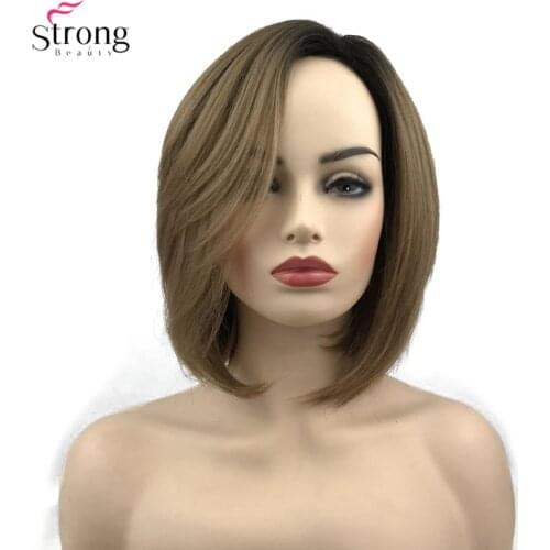 StrongBeauty Womens Synthetic Wig Ombre Hair Golden Brown Bob Wigs Natural