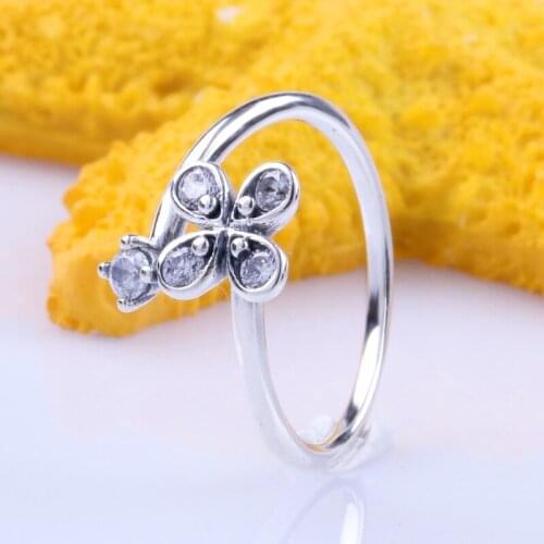 Bewill Valentines Day Authentic 925 Sterling Silver Flower Four-leaf Lucky Clover Ring For Women Original Jewelry