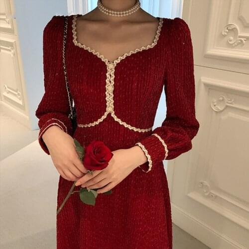 BElla Philosophy Long Sleeve Elegant Long Dress Vintage Fashion French Style Square Collar Vestidos Casual Street Sweet Dress