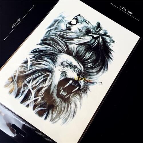 1PC Cool Black Lions King Monster Flash Waterproof Tattoo Stickers, Lion Beast Sketch Fake Body Art Arm Sleeve Chest Back Tattoo