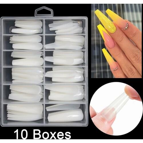 10 Boxes/lot XL Extra Long Coffin Ballerina False Nail Tips 120pcs/box Fake Nails Manicure Salon Artificial Acrylic Nails Art