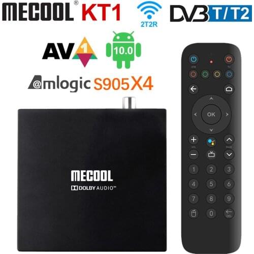 10pcs MECOOL KT1 Android TV 10 DVB Tuner Receiver DVB-T2 Amlogic S905X4 Set Top Box BT 4.2 WiFi 2.4G/5G LAN Dolby Decoder TV BOX