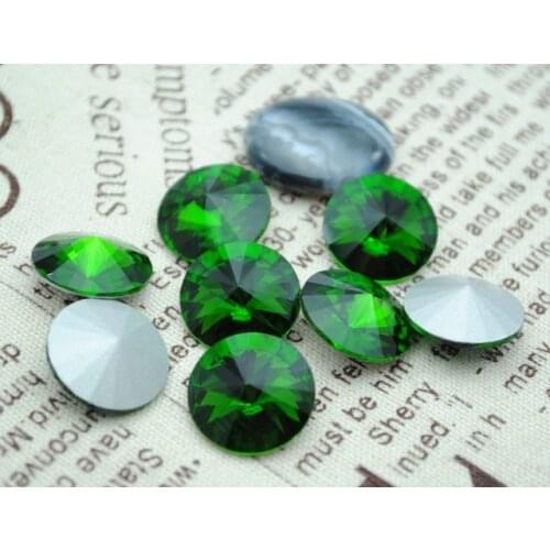 100pcs/lot Emerald Color 8mm,10mm,12mm,14mm,16mm,18mm,20mm Chinese Top Quality Round Fancy Stone Rivoli glass beads