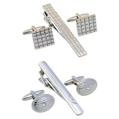 5sets/lot Copper Plating Cufflinks Tie Clip Set Classic Business Square/Oval Shape Cuff Links&Tie Pin Bar Set Mens Jewelry