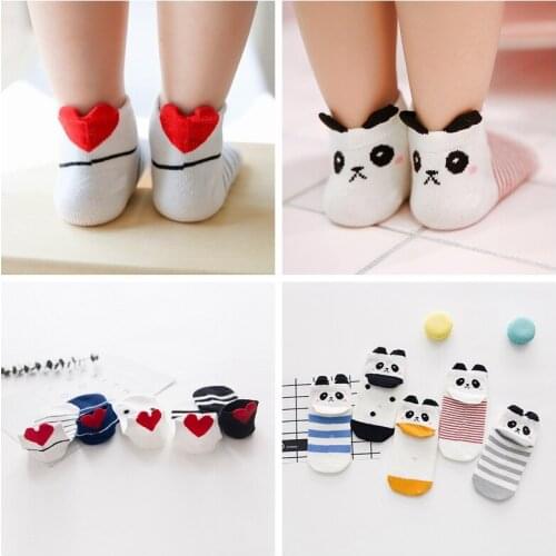 5 Pairs Baby Kids' Socks Spring & Summer Cotton Lovely Cartoon Infant Sock Newborn Boy and Girl Baby Toddler No-slip Socks 0-3T