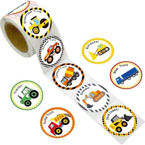500PCS Truck Stickers Kids Perforated Roll Construction Labels Party Excavator Car Home Family Birthday DIY Cake Topper Decor