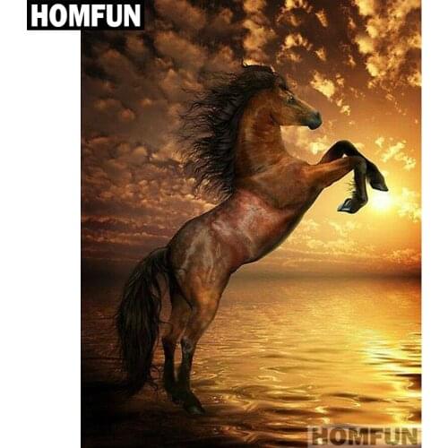 HOMFUN Full Square/Round Drill 5D DIY Diamond Painting "Animal horse" Embroidery Cross Stitch 5D Home Decor Gift A01456
