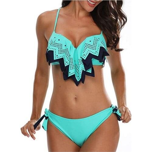 Hollow Out Patchwork Bikini Set Women Sexy Low Waist Lace Up Swimsuit Hot Spring Beach Party Holiday Swimwear Bathing Suit New