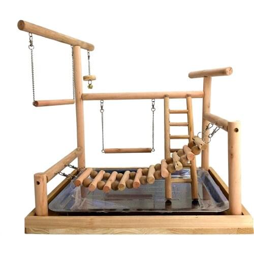 Pet Large Parrots Bird Playground Wood Perch Gym Stand Playpen Bird Ladders Exercise Playgym with Feeder Cups Cockatoo Parakeet